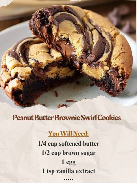 Grandma’s Easy Recipes | Peanut Butter Brownie Swirl Cookies | Facebook Peanut Butter And Chocolate Swirl Cookies, Cooking With Babe, Peanut Butter Swirl Cookies, Peanut Butter Chocolate Swirl Cookies, Peanut Butter Brownie Swirl Cookies, Brownie Swirl Cookies, Desserts Brownies, Recipes Peanut Butter, Health Bars