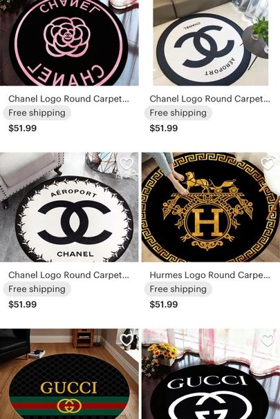 Designer inspired rugs perfect for a glam room #LTKunder100 #LTKhome #LTKstyletip Chanel Rugs, Glam Room, Round Carpet, Gucci Logo, Chanel Logo, Round Logo, Round Rug, Free Logo, Round Rugs