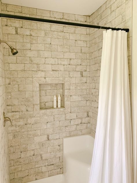 Why We Opted for a Shower Curtain Instead of a Glass Door Shower Pan With Curtain, Shower Curtain Instead Of Glass Doors, Walkin Shower Curtain Ideas, Shower Ideas Without Glass Doors, Shower Curtain Vs Shower Doors, Shower With Curtain Ideas, Shower Stall With Curtain, Shower Curtain Over Glass Door Ideas, Walk In Shower Curtain Ideas