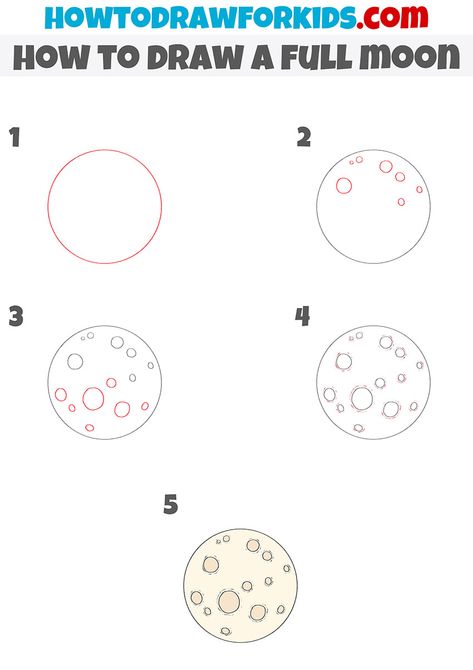 How To Draw A Moon Easy, Moon Drawing Tutorial, Full Moon Drawing, Procreate Practice, Moon Full, Drawing Ideas Easy, Drawing Tutorials For Kids, Drawings Ideas, Moon Drawing