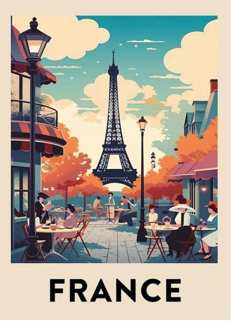 Art Deco Travel Posters, English Day, France Poster, Wanderlust Decor, Travel Collage, Travel Album, Travel Poster Design, Paris Poster, Retro Travel Poster