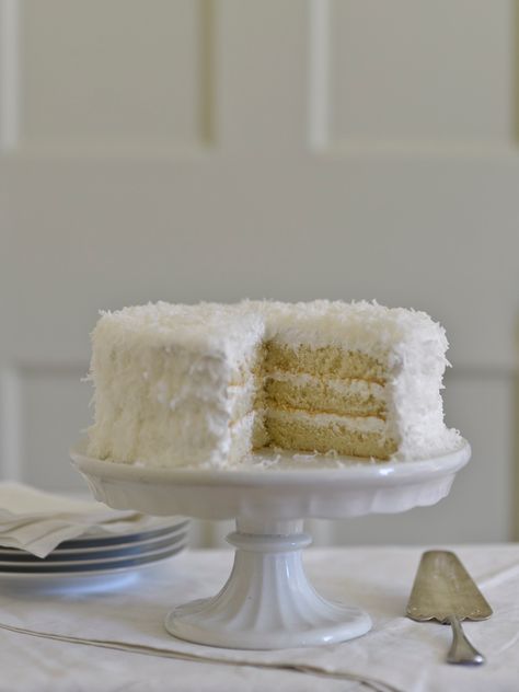 Three Layer Coconut Cake - Ellen Ecker Ogden Cake Recipes At Home, Coconut Cake Recipe, Coconut Desserts, Pepperidge Farm, Coconut Recipes, Coconut Cake, Layer Cakes, Round Cake Pans, Cake Flour