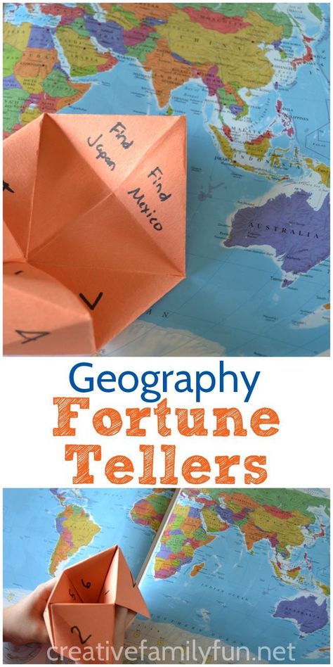 Learn geography with this fun Fortune-Teller Activity from the book 100 Fun and Easy Learning Games for Kids. Learn Geography, Geography Games, Geography For Kids, Geography Activities, Fortune Tellers, Teaching Geography, Homeschool Geography, Map Skills, Learning Games For Kids