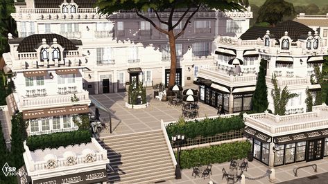 Sims 4 Parisian Restaurant, Sims 4 French Apartment, Parisian House Sims 4, Sims 4 Parisian Apartment, Sims 4 Chic Street Apartment, French Backyard, Bakery Shops, Cafe Bakery, The Sims 4 Lots