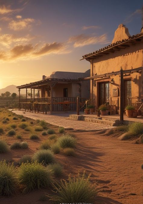 South Western Architecture, Western Houses Ranch Style, Arizona Sunset, Western Photography, Western Town, Western Landscape, Rpg Map, South Of The Border, Paper Work