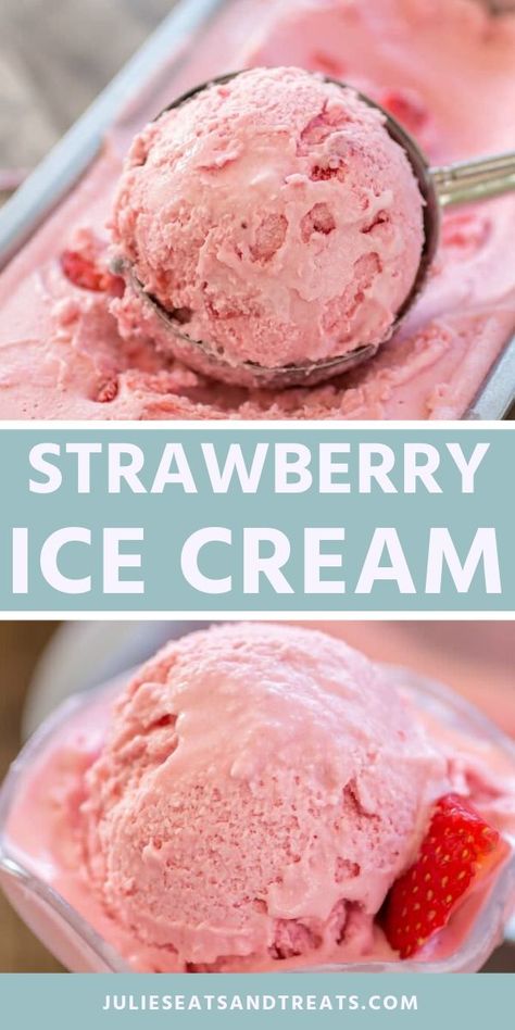 Easy homemade Strawberry Ice Cream recipe is the best on a hot summer day! Chunks of fresh strawberries make this amazing. All the tips and tricks for getting the best homemade ice cream. #strawberry #icecream Frozen Deserts, Best Homemade Ice Cream, Homemade Strawberry Ice Cream, Strawberry Ice Cream Recipe, Easy Homemade Ice Cream, Scream 4, Mixer Recipes, Ice Cream Maker Recipes, Homemade Ice Cream Recipes