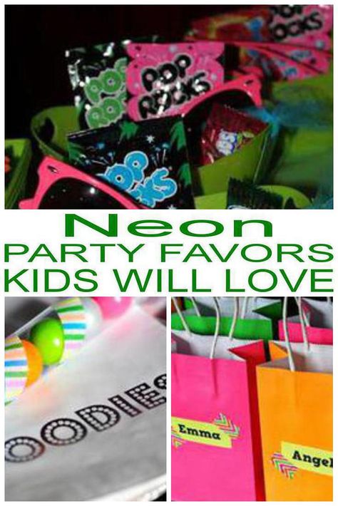 Neon Party Goody Bags, Neon Glow Party Favors, Glow Party Gift Bag Ideas, Neon Party Favor Ideas, Neon Birthday Party Favors, Glow Party Party Favors, Light Up Party Favors, Glow In The Dark Party Favor Ideas, Glow Party Favors Goodie Bags