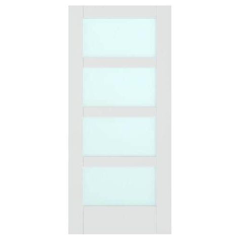 Shop jeld-wen moda pmt1044 primed 4 panel square solid core frosted glass wood slab door (common: 36-in x 80-in; actual: 36-in x 80-in) in the slab doors section of Lowes.com Door Ideas For Home, Creative Door Ideas, Home Basement Ideas, Glass Bathroom Door, Glass Interior Doors, Frosted Glass Interior Doors, Pine Interior Doors, Tall Pantry Cabinet, Glass Pantry Door