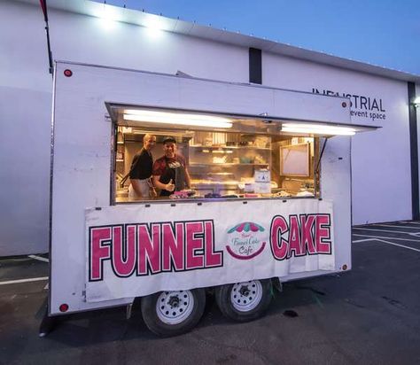 Cupcake Truck Business, Funnel Cake Stand, Mobile Dessert Truck, Funnel Cake Toppings Ideas Fair Foods, Funnel Cake Food Truck, Cake Cafe, Concession Trailer, Cake Delivery, Food Trailer