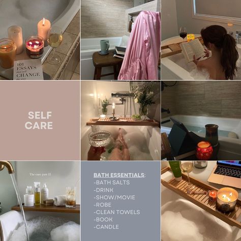 At home spa for mental & physical healing. Self care matter, take care of your body. #selfcare #spa #bath #bathroomideas #bubblebath #itgirl #coquette #preppy #visionboard #glowup Self Care Spa Day, Spa Night, Clean Towels, Bath Essentials, Take Care Of Your Body, Home Spa, Book Candle, Bath Salts, Spa Day