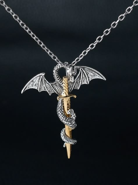 Fashionable and Popular Men Western Dragon & Sword Pendant Necklace Alloy for Jewelry Gift and for a Stylish Look Multicolor Fashionable   Zinc Alloy     Men Fashion Jewelry, size features are:Bust: ,Length: ,Sleeve Length: Dragon Necklace For Men, Cool Pendants For Men, Jewelry For Men Necklaces, Cool Necklaces For Men, Male Necklaces, Unique Mens Necklace, Western Dragon, Mens Pendant Necklace, Cool Necklace