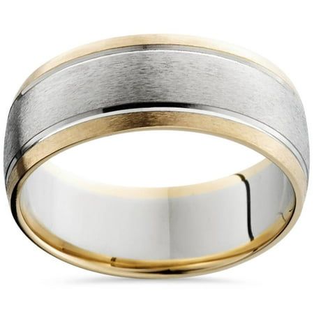 Pompeii3 - Fine Jewelry hand made by Pompeii3 in our USA factory. Pompeii3 represents the best knowledge in the industry, as well as the forward-thinking, design-driven principles of providing ethical, sustainable, and timelessly beautiful jewelry of exceptional craftsmanship. This classic men's 8mm brushed wedding band is fashioned in solid 14k white and yellow gold. Engraving is available. -- Finger Size - 7 Other sizes available, please call for more information (847) 367-7022 -- Metal - 14k Comfort Fit Wedding Band, Wedding Anniversary Rings, Wedding Band Ring, Mens Gold, Gold Wedding Band, Mens Wedding Bands, Wedding Men, Gold Wedding, Anniversary Rings