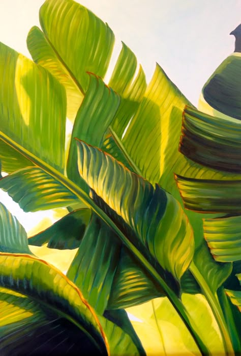 Banana Leaf Shadows www.amberoneill.com Banana Leaf Painting Acrylic, Banana Plant Painting, Banana Leaf Photography, Banana Leaves Painting, Banana Tree Painting, Banana Leaf Painting, Banana Leaf Art, Tropical Painting, Leaf Photography