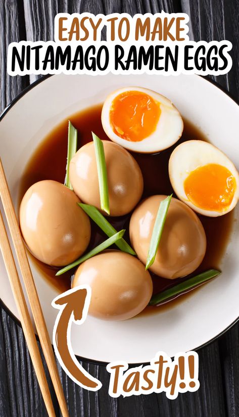 Easy Nitamago Ramen Eggs Recipe - Wasian Cookery Soft Boiled Eggs For Ramen, Seasoned Eggs Ramen, Ajitama Egg Recipe, Ramen Egg Marinade, Japanese Ramen Egg Recipe, Ramen Egg Recipe, Ramen Eggs, Pegan Recipes, Boiled Egg Recipes