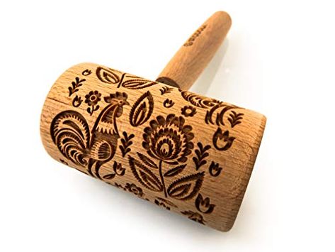 Engraved Mini Rolling Pin with Pattern for Embossed Cookies (FOLK ROOSTER) STODOLA Embossed Cookies, Embossed Rolling Pin, Rolled Sugar Cookies, Homemade Noodles, Rolling Pins, Beautiful Cookies, Great Gifts For Mom, Baby Organization, Gift For Family