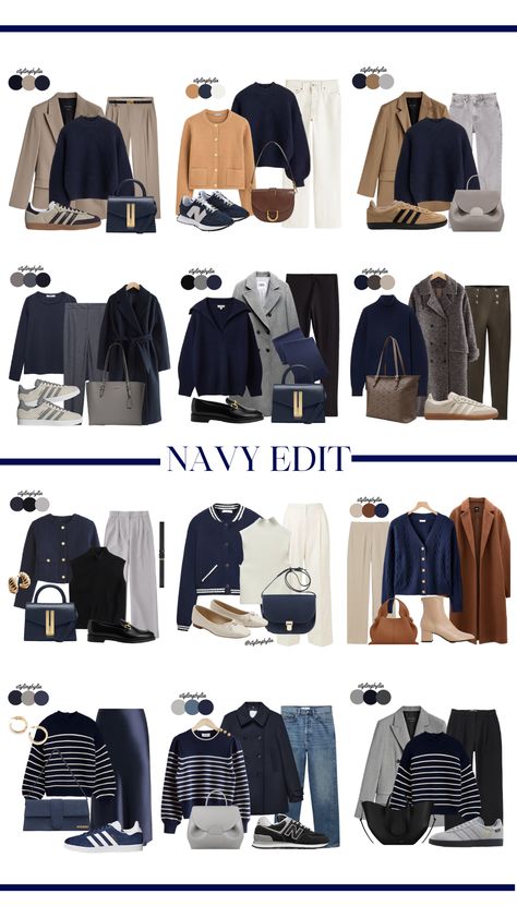 Navy Outfit Navy Capsule Wardrobe Summer, Navy Summer Outfit, Navy Winter Outfit, Navy Capsule Wardrobe, Classic Fashion Looks, Mode Ab 50, Capsule Wardrobe Women, Capsule Wardrobe Work, Fashion Capsule Wardrobe