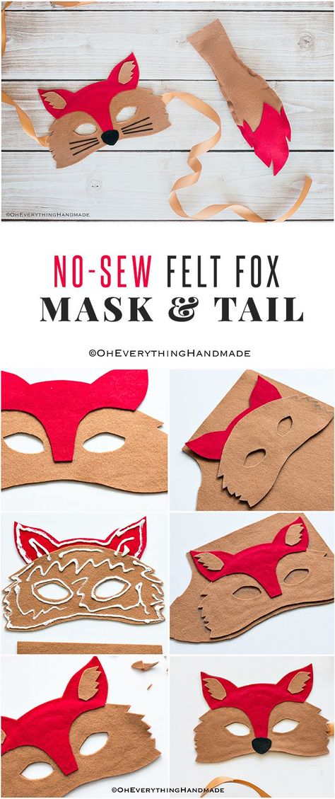 no-sew-animal-fox-felt-mask-tutorial-pin-it Fox Costume Diy, Sewing Animals, Sew Felt, Fox Costume, Trendy Sewing Projects, Felt Fox, Felt Mask, Diy Costumes Kids, Fox Mask