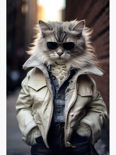 Attitude Cat, Cat With Attitude, Cat Attitude, Cat Cool, Gatos Cool, Animal Dress Up, الفن الرقمي, Cool Vibes, Animal Portraits Art