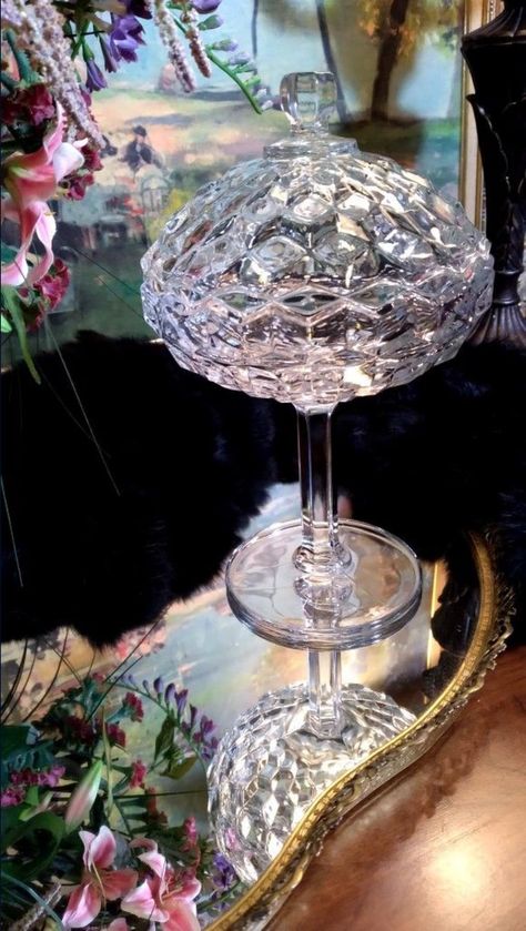 Fostoria American Clear Compote w Lid Fostoria American, American Pattern, Greensboro Nc, Pattern Glass, Early American, Pressed Glass, Decorative Storage, Finials, Glass Collection