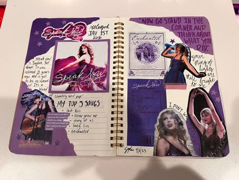 Taylor Swift Speak Now Journal, Speak Now Journal Page Taylor Swift, Speak Now Scrapbook, Speak Now Journal, Speaknow Aesthetic, Taylor Swift Journal Ideas, Eras Tour Scrapbook, Taylor Swift Scrapbook, Taylor Journal