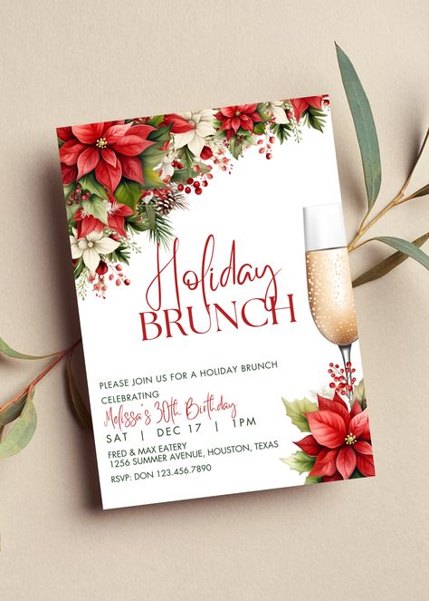 Holiday Brunch Invitations, Christmas Brunch Party, Brunch Christmas, Christmas Floral Designs, Christmas Party Backdrop, Email Invitation, Christmas Party Themes, Christmas Cocktail, Holiday Brunch