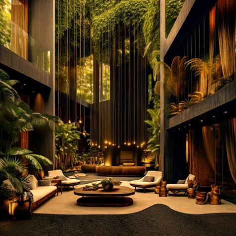 Art Deco Tropical Interior, Tropical Mansion, Dune Aesthetic, Luxury Hotels Lobby, Modern Tropical House, Tropical Luxury, Cladding Design, Tropical Architecture, Casual Luxury