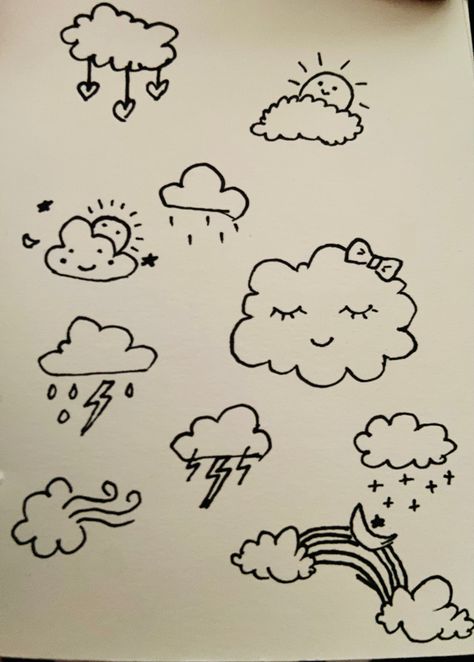 Easy cloud doodles for projects and drawings Fun Sketches, Mini Drawings, Cool Sketches, Dry Erase, Mini Art, New Art, Enchanted, Doodles, Bullet Journal