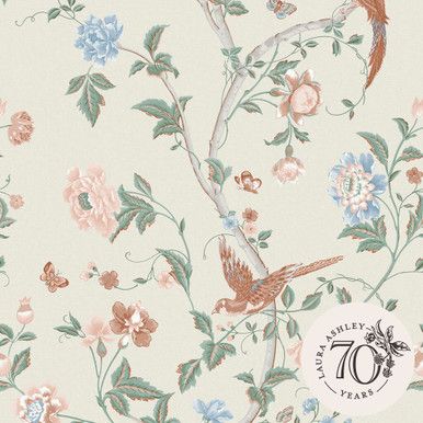 Summer Palace originated from an antique Edwardian chintz textile from the Laura Ashley Archive. This chinoiserie print was first launched into the Laura Ashley collections in 1988 and continues to be a popular print choice with customers. Apricot Bedroom, Small Flower Drawings, Palace Design, Modern Beach House Decor, Main Floor Bathroom, Witch's Cottage, Chinoiserie Print, Chinoiserie Pattern, Style Anglais