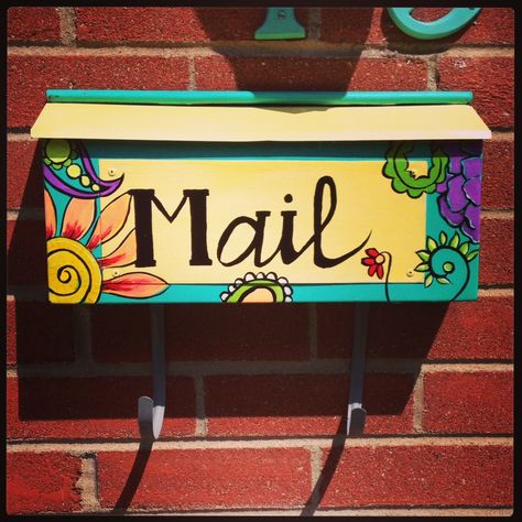 painted mailbox I painted for my mom                                                                                                                                                                                  More Mailbox On House, Painted Mailbox, Beautiful Mailbox, Mailbox Stand, Mailbox Makeover, Mailbox Landscaping, Painted Mailboxes, Diy Mailbox, Unique Mailboxes