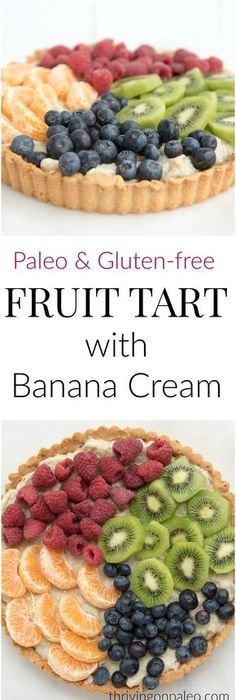 Paleo Fruit Tart with Banana Cream - a paleo and gluten-free dessert recipe perfect to make guests for the summer holidays! Gluten Free Fruit Tart, Paleo Fruit, Aip Baking, Weight Watcher Desserts, Fruit Tart Recipe, Coconut Dessert, Paleo Recipes Dessert, Brownie Desserts, Paleo Sweets