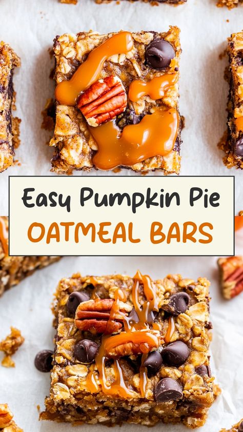 Indulge in the rich flavors of fall with these irresistibly delicious pumpkin pie oatmeal bars. Perfect for breakfast on-the-go or a tasty snack, these bars combine the comforting taste of pumpkin pie spices with wholesome oats. Easy to make and even easier to enjoy, this recipe is a must-try for anyone craving a cozy autumn treat. Bake up a batch today and savor the warm, seasonal essence of pumpkin spice in every bite! Oat Milk Pumpkin Pie, Vegan Pumpkin Oat Bars, Pumpkin Oat Bars, Pumpkin Oatmeal Bars, Pumpkin Pie Oatmeal, Pumpkin Oats, Pumpkin Pecan Pie, Vegan Pumpkin Pie, Easy Pumpkin Pie