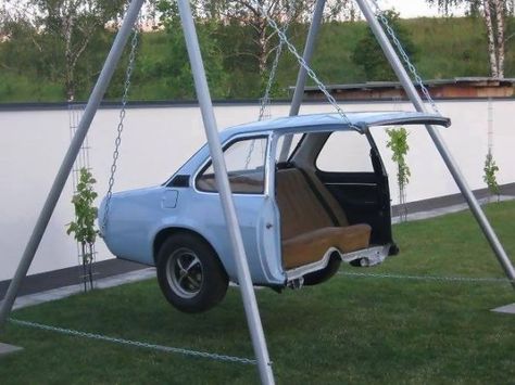 Car Turned Into A Swing Cool Swings, Kraf Diy, Old Car, Cool Ideas, Swing Set, Cool Inventions, The Grass, Cool Stuff, Design Case