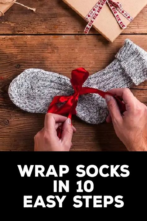 How to Wrap Socks Gifts To Put In Christmas Socks, Socks For Gifts Ideas, Sock Wrapping Gift Ideas, Sock Gift Wrapping Cute Ideas, Ways To Wrap Socks For Christmas, Socks Wrapping Ideas, How To Gift Socks For Christmas, Gift Wrap Socks Ideas, Socks As Gifts Ideas