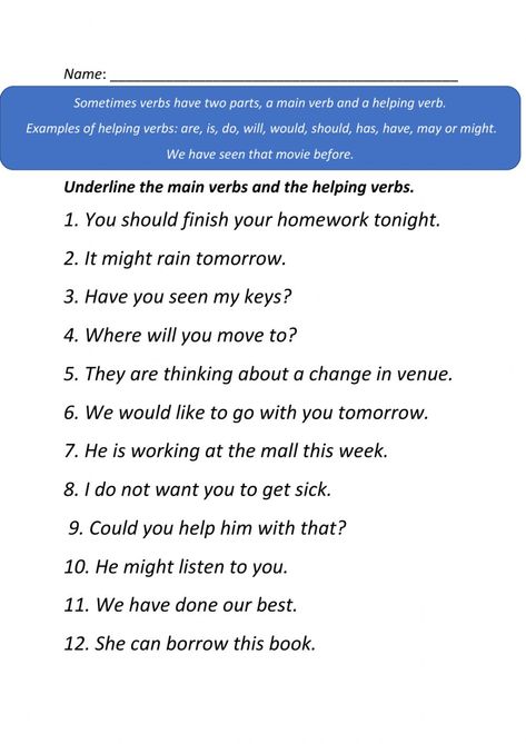 Main Verbs And Helping Verbs, Main Verb And Helping Verb Worksheets, Helping Verbs Worksheet Grade 3, Main And Helping Verbs Worksheets, Linking Verbs Worksheet, Helping Verbs Worksheet, Verbs Worksheet, Intransitive Verb, Linking Verbs