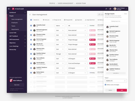 Renaizant • User Management by Oleksii Kovalov for Valor Software on Dribbble User Management Ui Design, Admin Ui, User Management, Software Ui Design, Ui Website, Building Management, Email Invitation, Ui Patterns, Ui Design Website