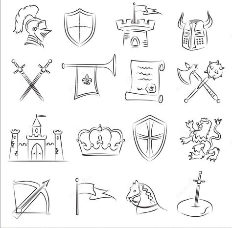 Medieval icons -- inspiration for clay stamps Medieval Clipart, Medieval Symbols, Art Medieval, Medieval Drawings, Medieval Aesthetic, Medieval Paintings, Art Sketches Doodles, Bible Illustrations, Lion Art