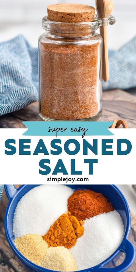 Seasoned Salt is so easy to make at home. Just a few different spices and ingredients combine to make this great seasoning. Crazy Salt Recipe, Homemade Seasoned Salt, Flavored Salts Recipes, Seasoning Salt Recipe, Vegetarian Drinks, Homemade Seasoning Salt, Homemade Dry Mixes, Homemade Spice Mix, Dry Mixes