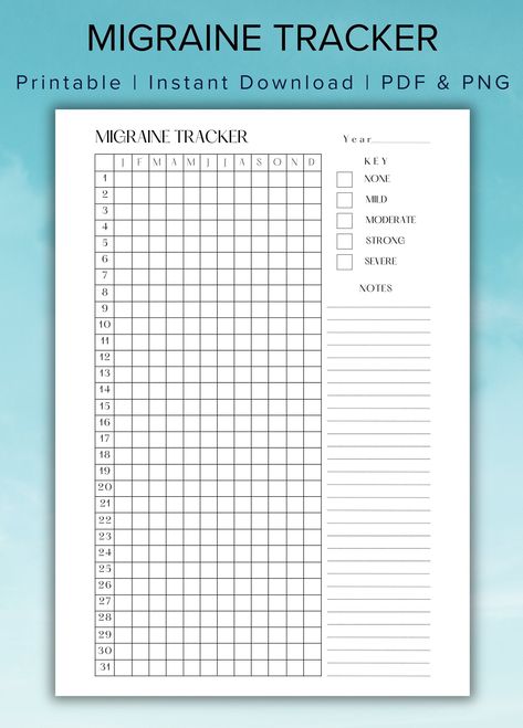 Headache Tracker Printable, Migraine Journal Template, Headache Journal, Bullet Journal Pages Printable, Migraine Journal, Headache Tracker, Migraine Tracker, Health Tracker Printable, Pain Tracker