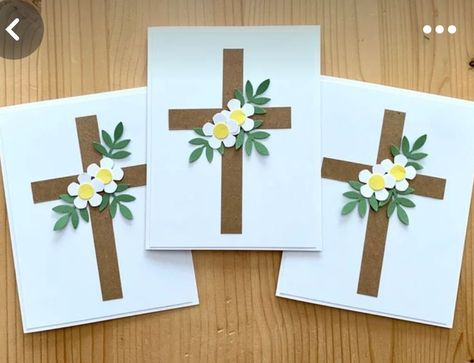 Christian Easter Cards Handmade, Easter Place Cards, Happy Easter Cards, Cross Cards, Diy Easter Cards, Easter Cards Religious, Paper Daisies, Christian Greeting Cards, Confirmation Cards