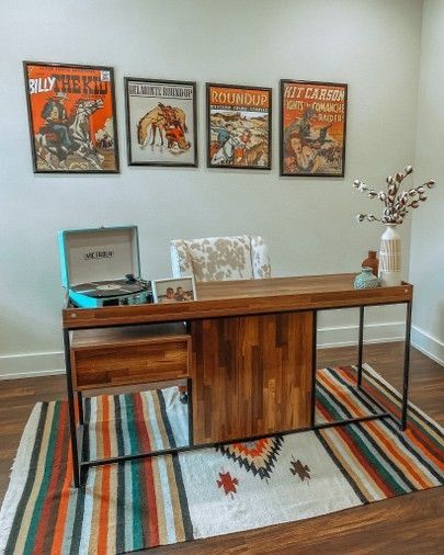 Western Office Decor, Western Room Ideas, Front Yard Flower Bed, Cowboy Poster, Western Bedrooms, Western Living Room, Western Bedroom Decor, Ranch House Decor, Western Rooms