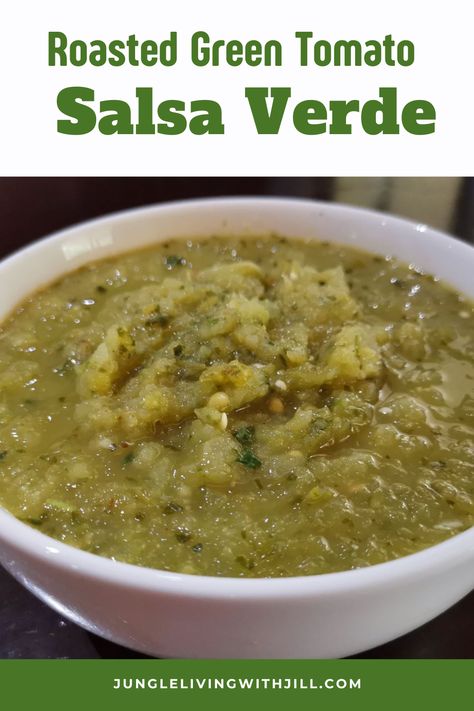 Try this tasty salsa verde using those green tomatoes from the garden!  

#greentomatorecipes #greentomatosalsa #roastedtomatosalsa #homemadesalsa Green Tomato Salsa Freezer, Roasted Green Tomato Salsa Verde, Salsa Verde Green Tomatoes, Green Tomatoes Salsa, Roasted Green Tomato Salsa, San Marzano Tomatoes Recipes, Green Tomato Salsa Verde, Green Salsa Recipe, Green Tomato Salsa