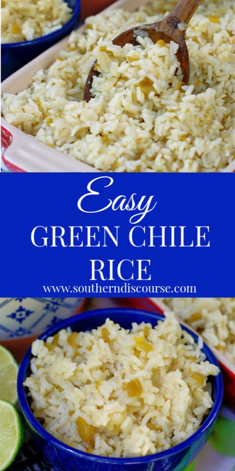 Easy Green Chile Rice - a southern discourse Green Chili Rice, Green Chile Rice, Starch Sides, Rice Salads, Southern Discourse, Chili Rice, Rice Side, Noodle Recipe, Rice Side Dishes