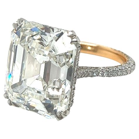 Magnificent 15.87 carat emerald-cut diamond solitaire engagement ring. Classic solitaire ring centering upon a stunning emerald-cut diamond of 15.87 carats, I / VVS2. The ring mount and the shank are crafted in 950 platinum and decorated with brilliant-cut diamonds totalling 1.57 carats, F / VVS - VS. The inside of the ring shank features a delicate 18 karat rose gold layer. The center diamond is accompanied by GIA report no. 6204623753 dated March 2021. This ring is in excellent condition. Ring 6 Carat Diamond Ring, Emerald Diamond Ring Engagement, 15 Carat Diamond Ring, Most Expensive Engagement Ring, Classic Solitaire Ring, Heirloom Rings, Most Popular Engagement Rings, Contemporary Engagement Rings, Emerald Cut Diamond Ring