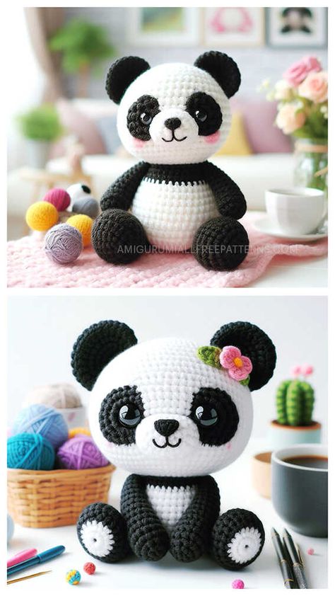 Little Crochet Panda Amigurumi Free Pattern - Free Crochet Patterns Free Panda Crochet Pattern, Crochet Panda Pattern Free, Panda Amigurumi Free Pattern, Crocheted Panda, Crochet Panda Pattern, Panda Crochet Pattern, Amigurumi Panda, Teddy Bear Patterns Free, Stuff Toys