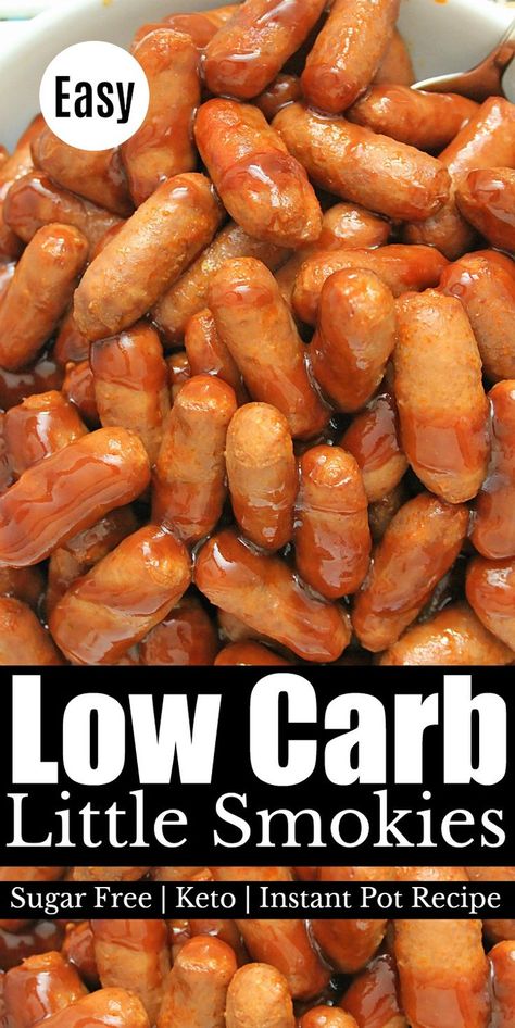 Easy Low carb Little Smokies in a delicious sugar free BBQ sauce. This Keto friendly recipe makes the perfect low carb snack or appetizer!  #lowcarb #lowcarbrecipes #ketofriendly #lowcarbappetizers #littlesmokies #lilsmokie #bestappetizer #appetizerecipes Low Carb Little Smokies Recipes, Keto Lil Smokies Recipes, Keto Little Smokies Recipes, Keto Lil Smokies, Keto Friendly Appetizers, Lil Smokies Recipes, Sugar Free Bbq Sauce, Little Smokies Recipes, Low Carb Bbq Sauce