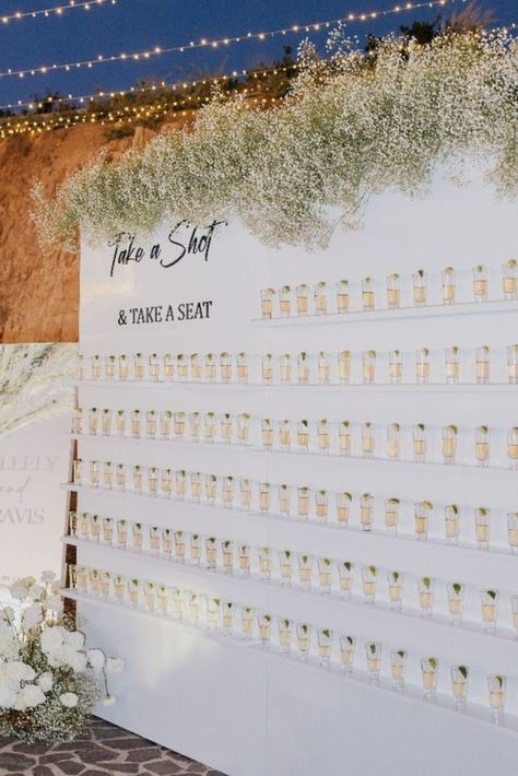 Start your wedding off the right way with this stunning tequila shot wall #shotsatwedding #weddinggown #cocktailhour #weddingcocktailhour Wedding Tequila Shots, Tequila Shot Wall Wedding, Tequila Wall Wedding, Birthday Shots, Cocktail Hour Wedding, Disney Fairy Tale Weddings, Tequila Shots, Wedding Wall, Wedding 2025