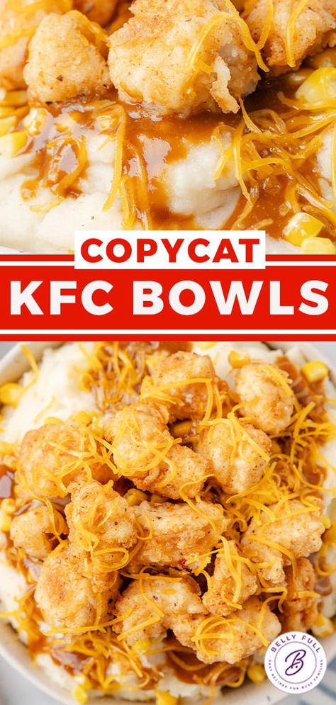 Copycat KFC Bowls l Belly Full Kfc Famous Bowl Recipe Copycat, Homemade Kfc Bowl, Kentucky Fried Chicken Bowl Recipe, Kfc Bowls Copycat, Kfc Chicken Bowl Recipe, Kfc Bowl Recipe Casserole, Copycat Kfc Bowl, Kfc Bowl Recipe, Kfc Famous Bowl Recipe