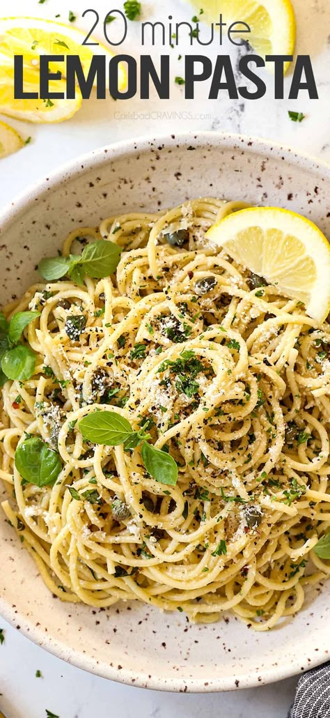 Easy Lemon Pasta, Pasta With Lemon Sauce, Garlic Butter Pasta, Lemon Pasta Recipes, Lemon Garlic Butter Sauce, Lemon Spaghetti, Lemon Garlic Pasta, Carlsbad Cravings, Butter Pasta