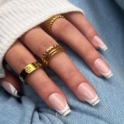 This short coffin nail set is a twist on a classic French design. Created with a classic white and a pale nude cover color, "Modern French" uses negative space to switch up the everyday French tip look and give you an understated but elegant manicure. Apply with acrylic, nail glue, or tabs and get long-lasting, salon-quality nails in minutes. Shape: CoffinLength: Short   "Ditch the plastic! Kiara Sky’s xPress Pro Press-on Nails are 100% acrylic and 100% fabulous! Designed to be quick and convenient, our acrylic nails can be applied in 3 easy ways! Get a 100% instant acrylic manicure that lasts 3+ weeks when you apply them with acrylic, 2 weeks when you wear them with nail glue, or rock them for the weekend with nail tabs! With a variety of designs to choose from, you are only minutes away Pink Obsessed, Acrylic Manicure, Color Change Nail Polish, Elegant Manicure, Kiara Sky, Color Changing Nails, Acrylic Nail Brush, Sky Nails, Easter Nail Art