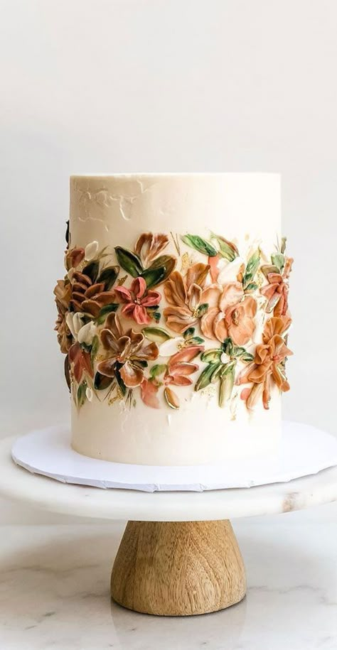 Mar 20, 2021 - 8. Early fall floral abstraction Simplicity is key. This creamy white cake added pretty early fall floral around the cake. This pretty cake by lila.cakeshop  Explore more beautiful cake inspiration : lila.cakeshop  | See more wedding cake featured on fabmood‘s instagram page. Mini Torte, Fall Cakes, Pretty Birthday Cakes, Painted Cakes, Wedding Cake Inspiration, Floral Cake, White Cake, Wedding Cake Designs, Early Fall